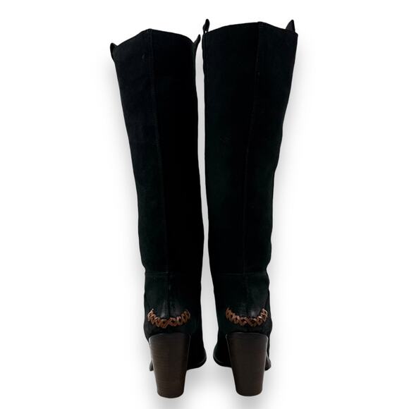 FREE PEOPLE knee high black suede riding boots with braided leather trim - Picture 4 of 16